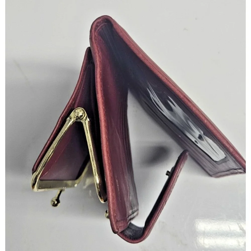 Vtg Buxton burgundy cowhide leather kiss lock cardex wallet